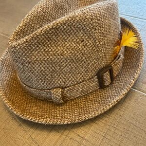 Vintage Dobbs Brown Tweed Fedora with Feather Accent